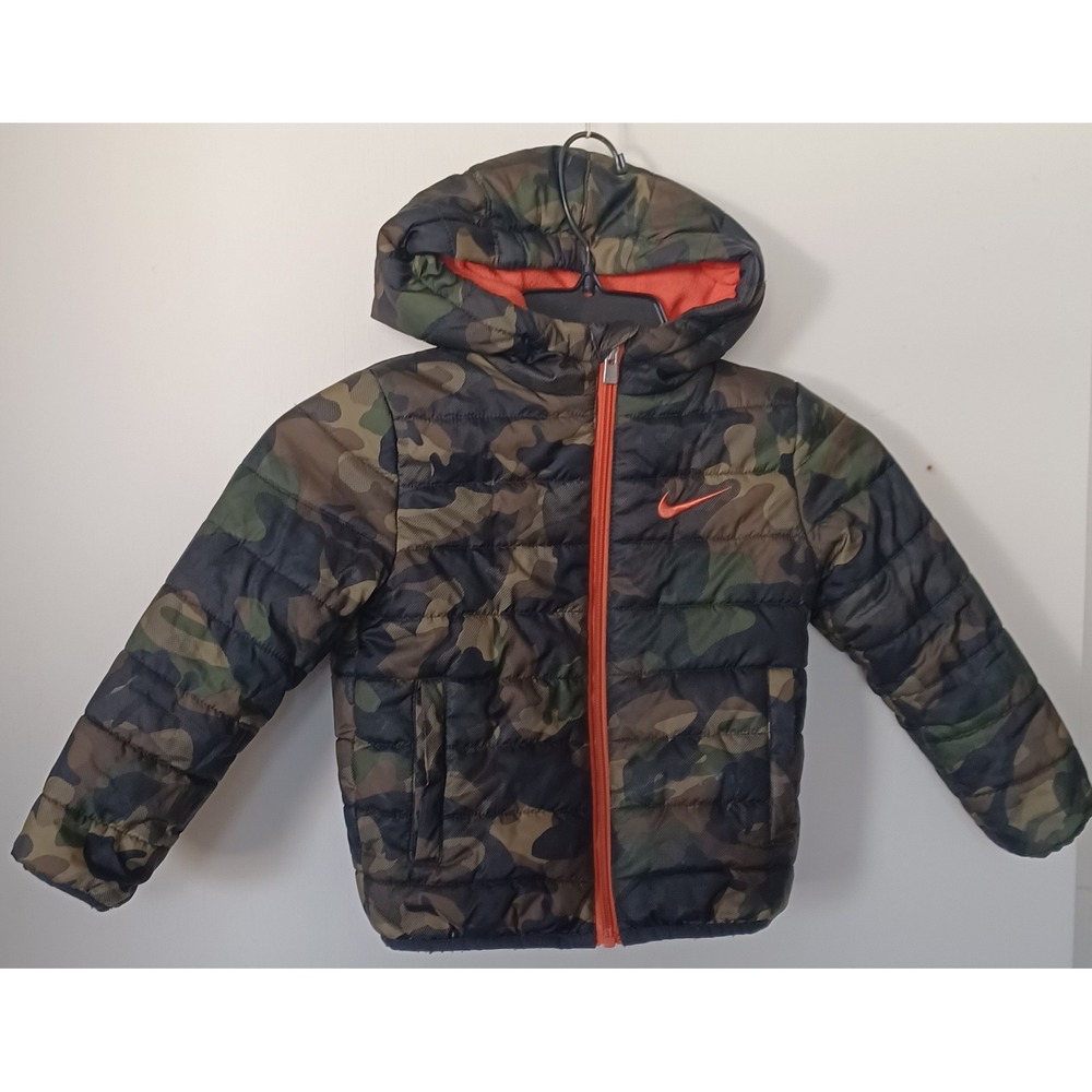 Nike Camouflage Puffer‎ Jacket Size 3T Hooded Insulated Coat Orange Lined Winter